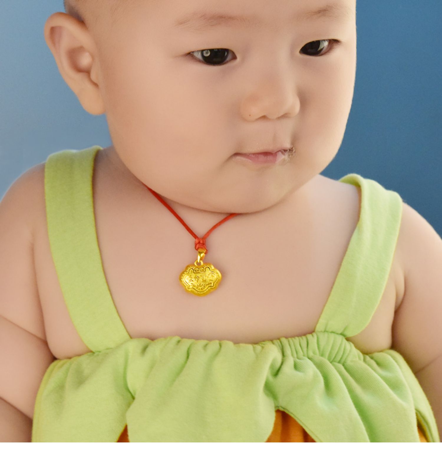 颜沫珠宝 999金锁长命锁黄金宝宝吊坠婴儿金平安锁吊坠女小儿童男999