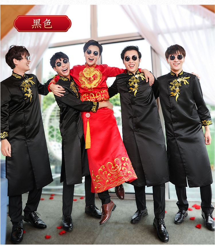 伴郎服套装中式兄弟装伴郎团礼服结婚唐装汉服马褂个性搞笑大码胖相声