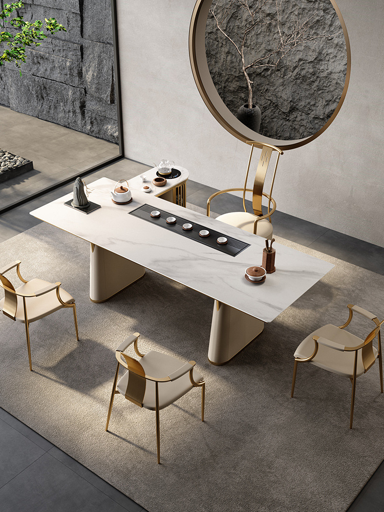 高端办公家用一体茶具套装别墅餐桌饭桌子 小茶台【香槟金】【图片