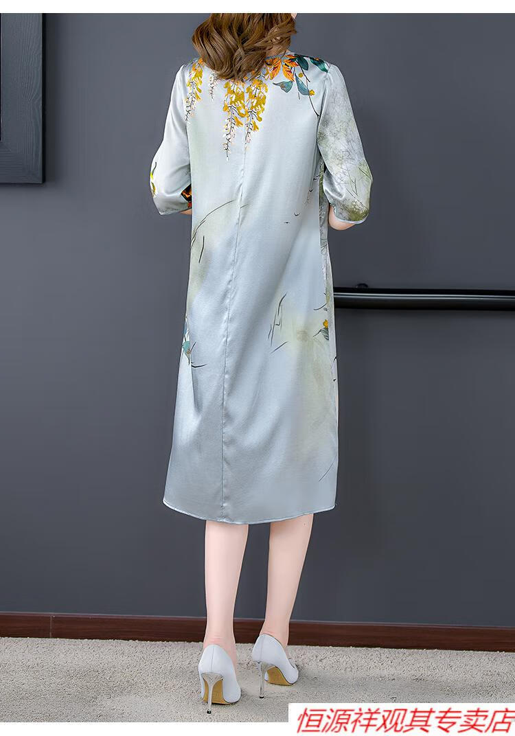 恒源祥桑蚕丝真丝夏季连衣裙杭州真丝连衣裙夏季新款缎面重磅桑蚕丝