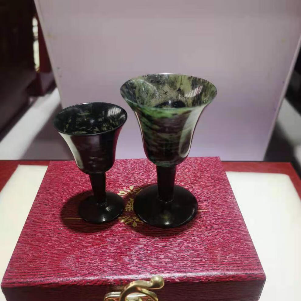 墨玉高脚杯酒泉夜光杯甘肃武山特产鸳鸯玉蛇纹玉祁连酒具【图片 价格