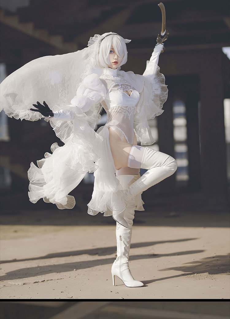 现货次元电台 尼尔机械纪元2b花嫁cosplay小姐姐黑白婚纱服装全套