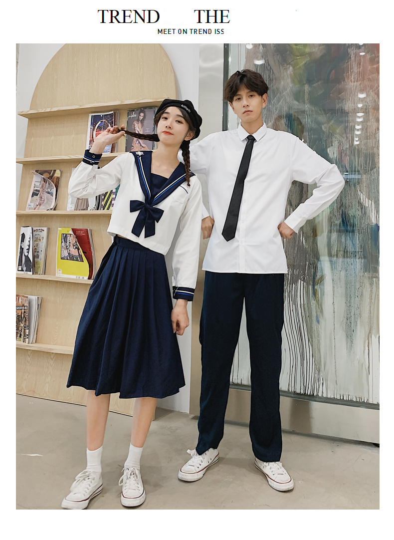 日本校服男班服秋季套装学院风初中高中学生软妹裙男衬衫 白色衬衫