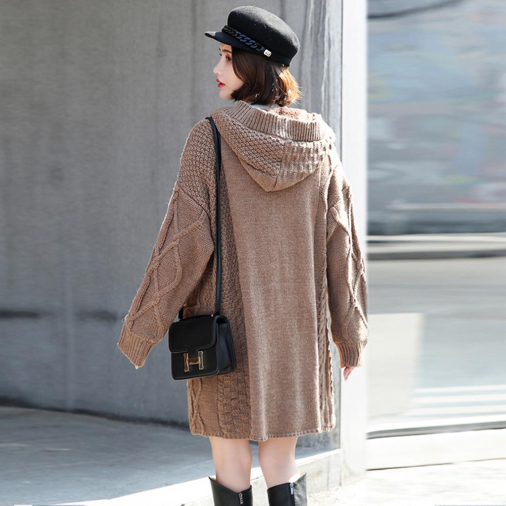 【秋冬新款】开衫毛衣外套女加绒加大码韩版粗棒针拼接显瘦加厚中长款