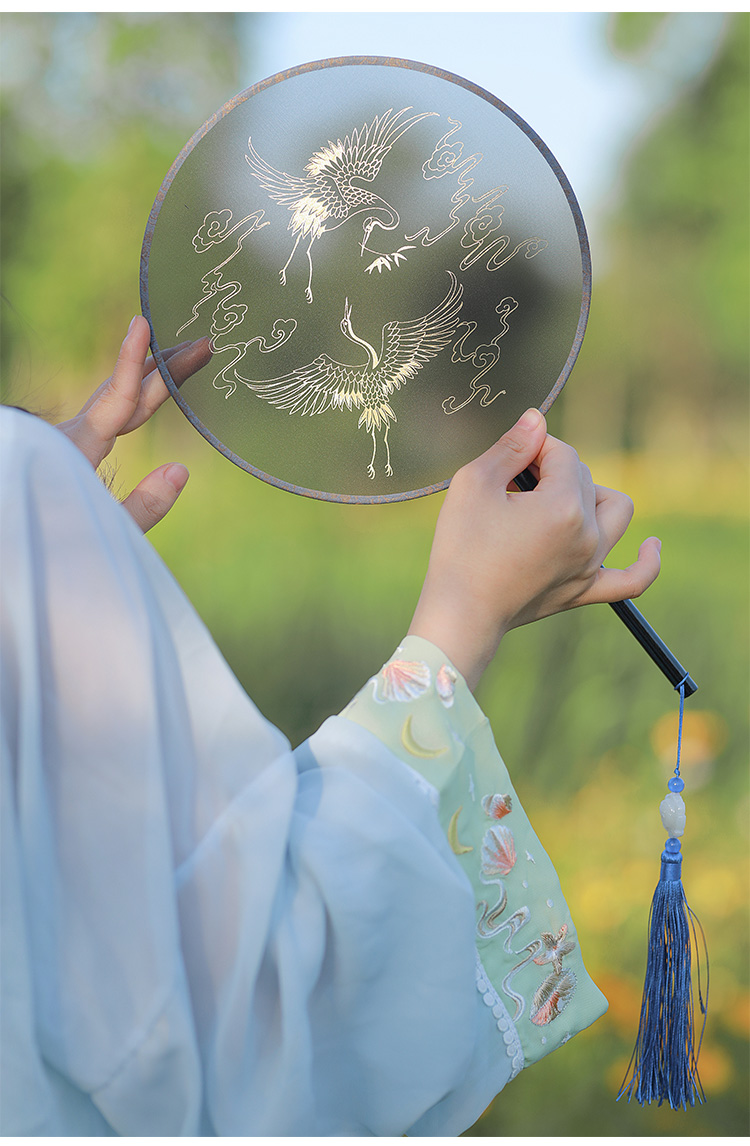 古風團扇漢服夏季扇子半透明絲透中國風舞蹈女流蘇旗袍秀赫赤