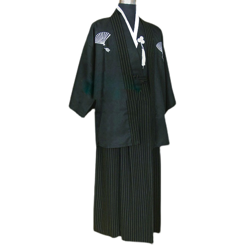 日本和服男正装日式传统服cos服料理店工作服舞台演出服黑色帕孚 米白