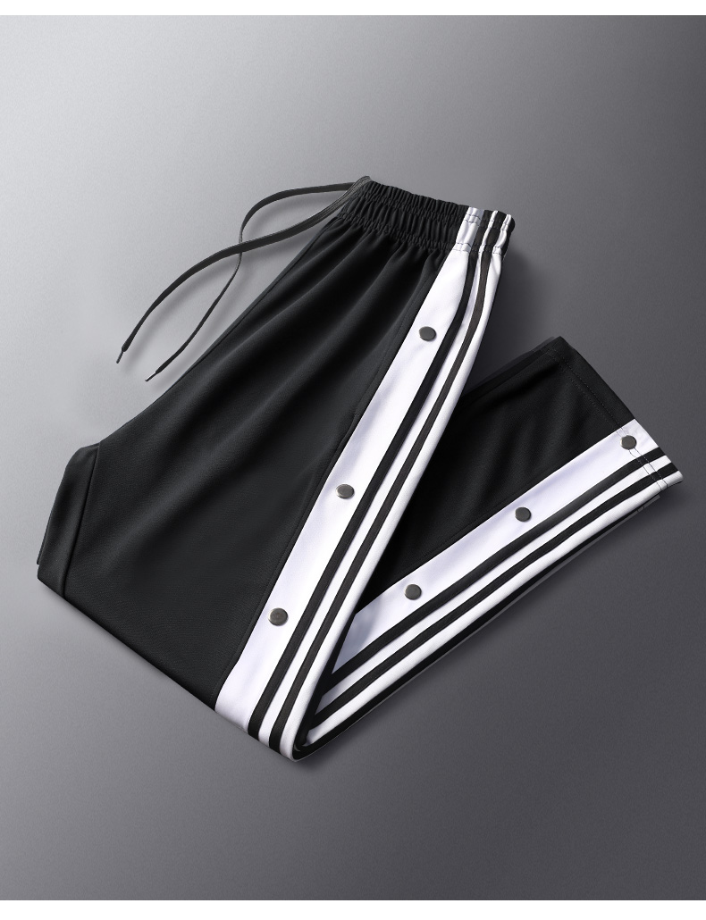 支持国货李宁运动长裤男排扣裤篮球训练春季宽松直筒纽扣侧开全开扣裤