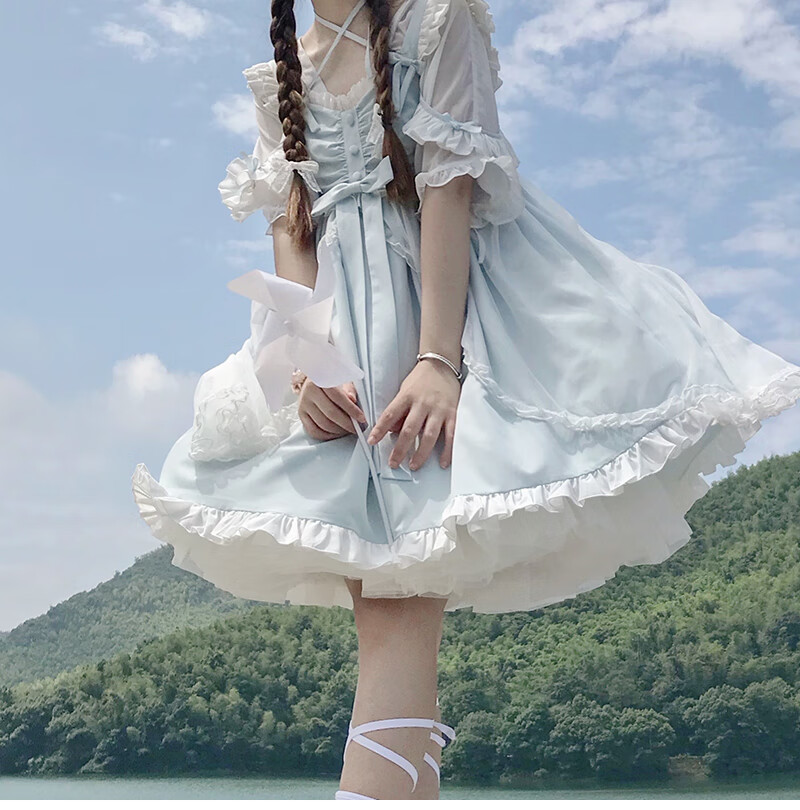 原创jsk太炎兽lolita装软妹可爱洛丽塔日常轻lo吊带连衣裙女 梦幻粉裙