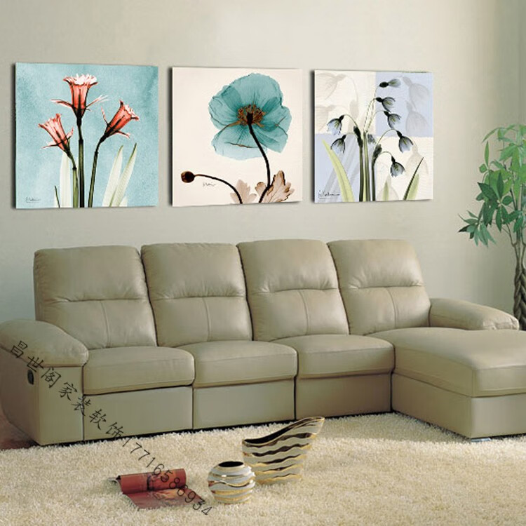 三连壁画歺厅装饰画沙发后面的装饰画客厅装饰画 现代简约花卉画 沙发