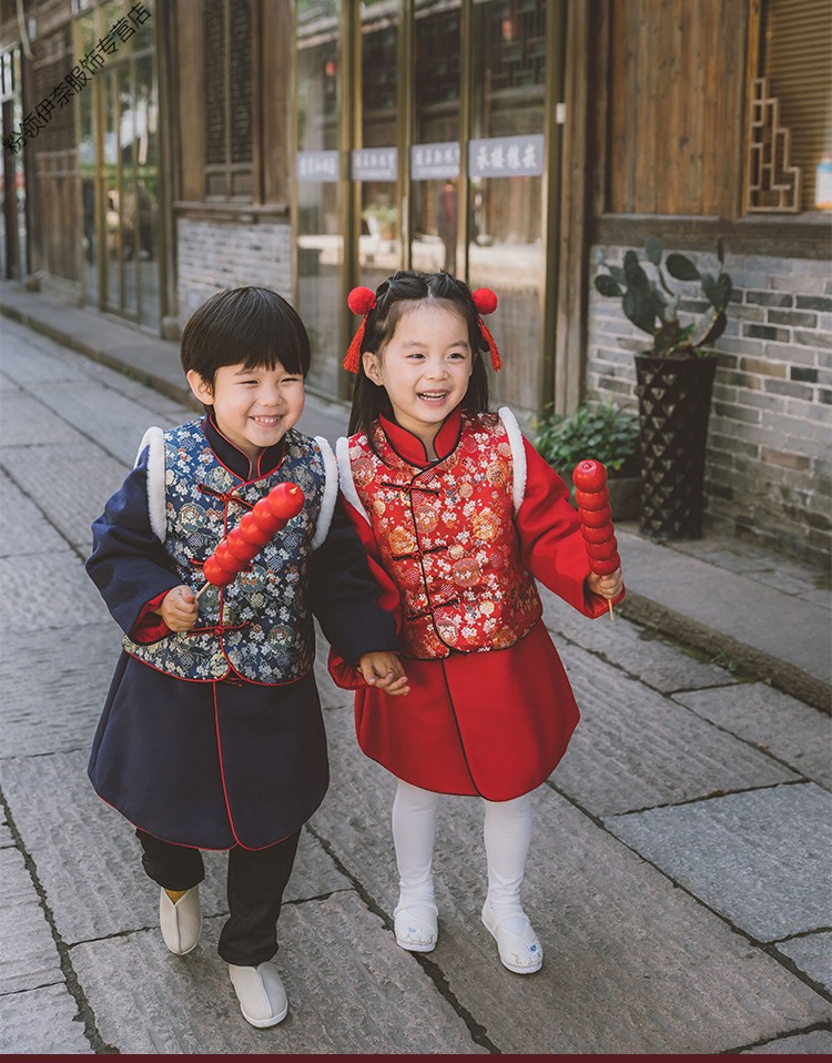 穿的拜年服宝宝女唐装中国风古装过年装男童周岁衣服秋冬儿童新年礼服