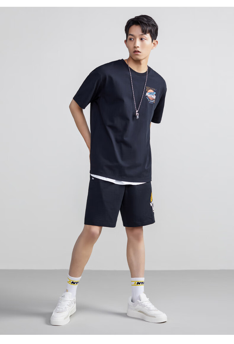 安踏运动短裤男夏季针织潮流黑色休闲五分裤子透气薄款152228311官方