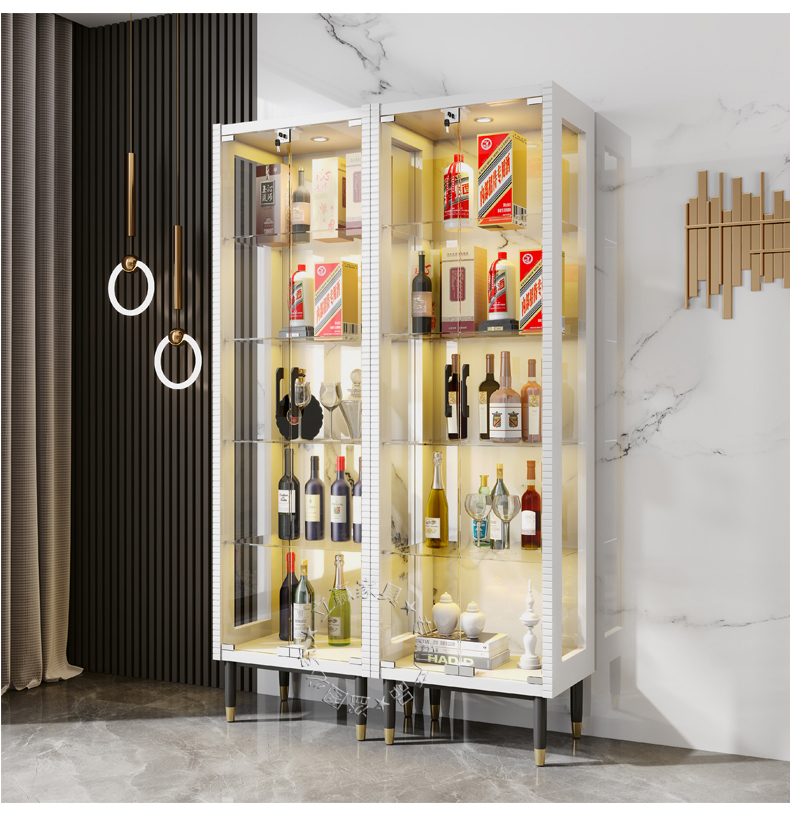 简欧轻奢酒柜家庭用现代简约客厅靠墙玻璃酒柜小户型展示柜子 黑色白