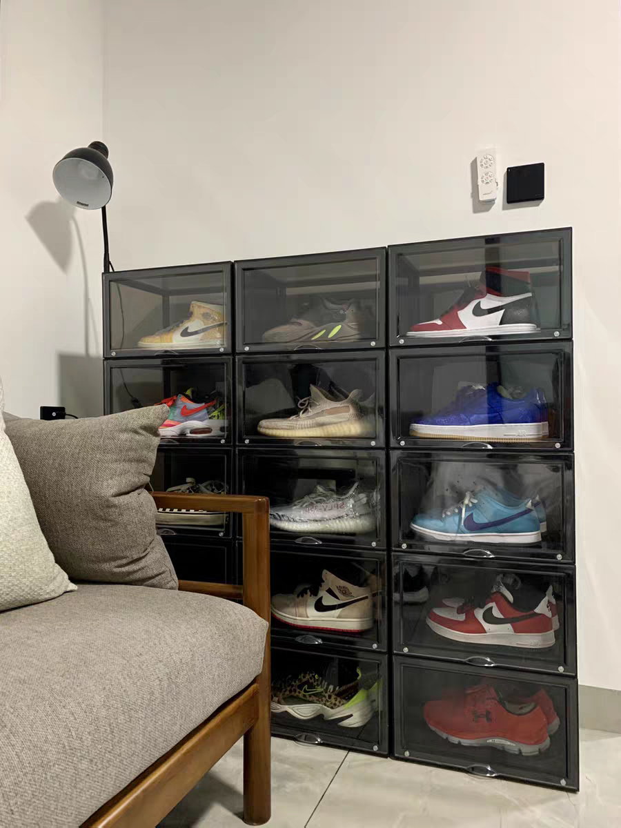 亚克力鞋盒透明展示包盒球鞋子收纳盒毒aj鞋柜架球马卡龙彩手办磁吸侧