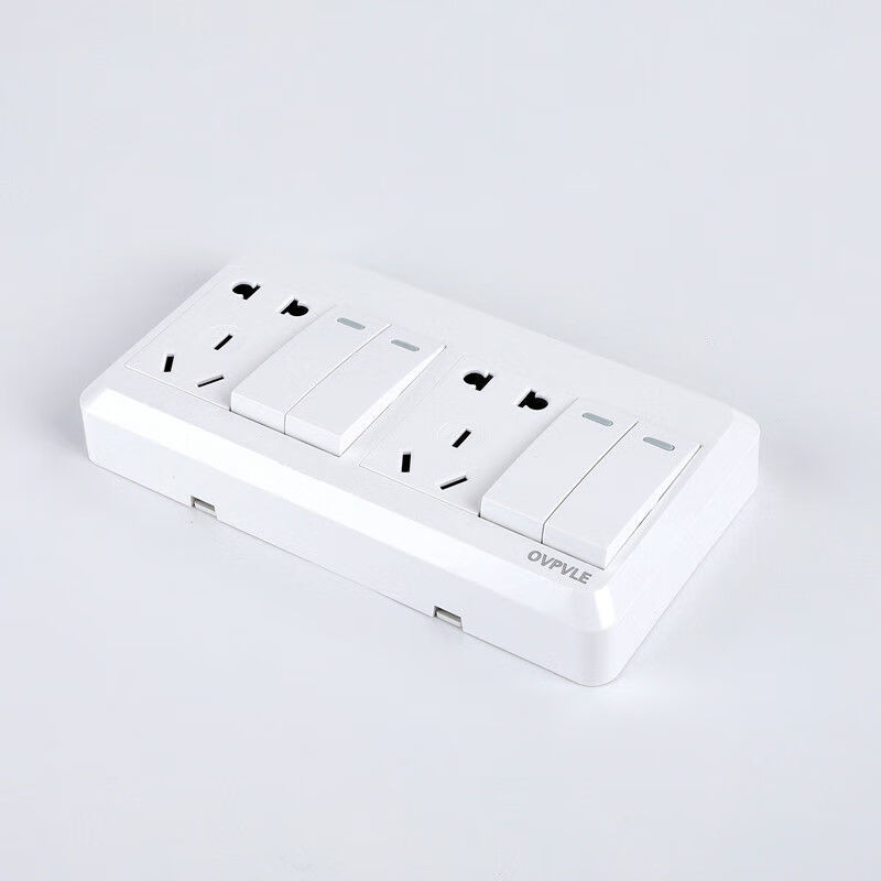 明装开关插座明线一开十五孔墙壁家用多控孔插一键断电免打孔插 明装