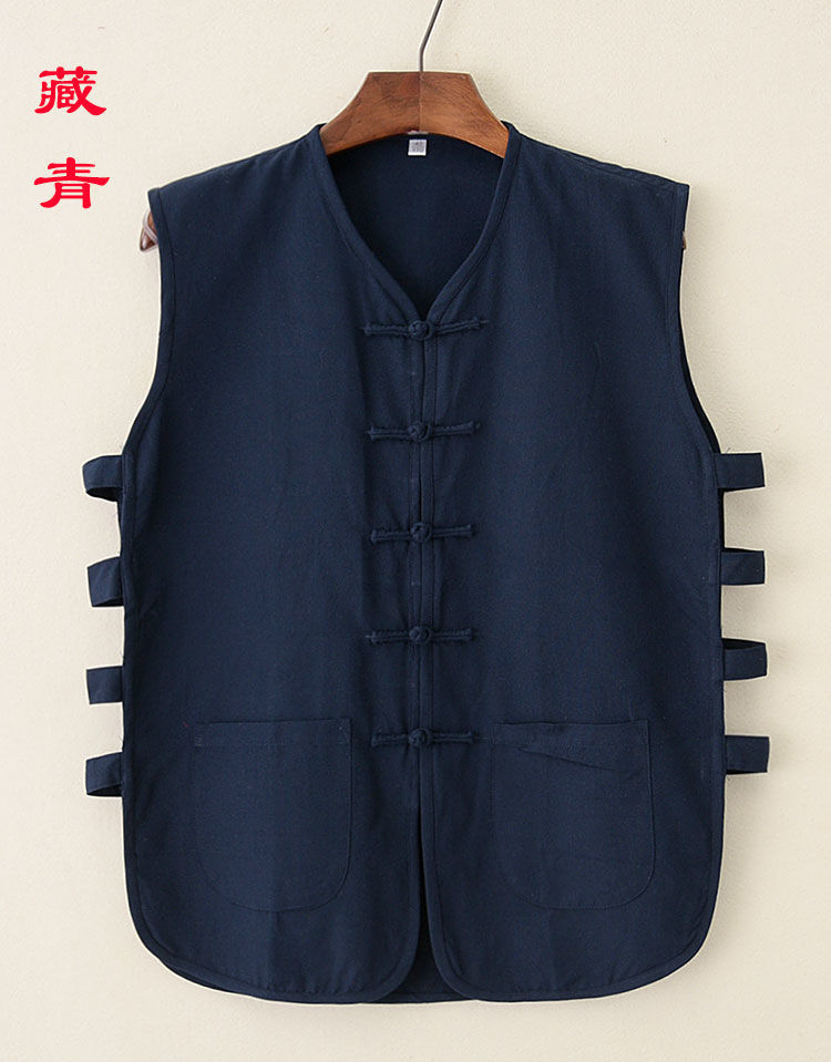 纯棉唐装男无袖汗衫马甲汗背心马褂夏季中国风中式盘扣老头衫坎肩p 浅