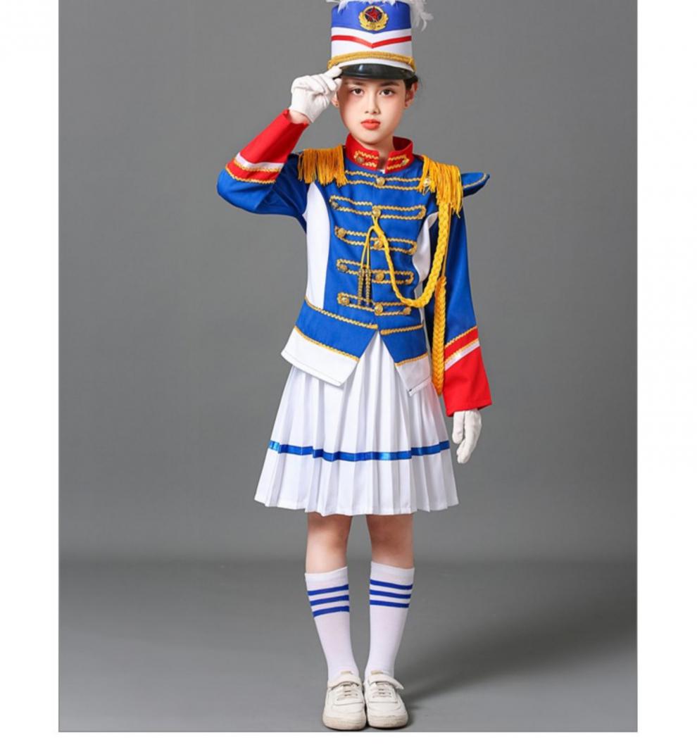 新款鼓号队服中小学生管乐队服幼儿升旗手服鼓乐队演出服队服 男蓝色