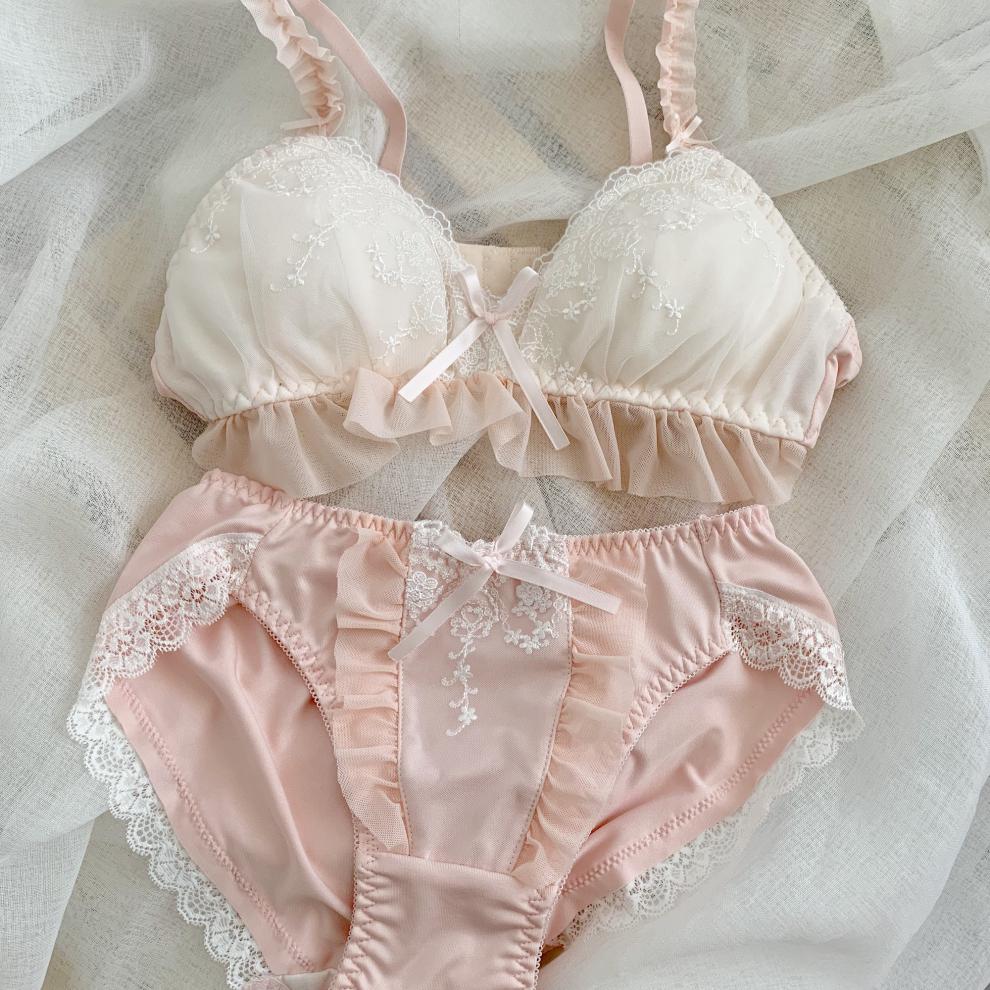 甜美少女文胸套装内衣下摆 淡橘粉 m