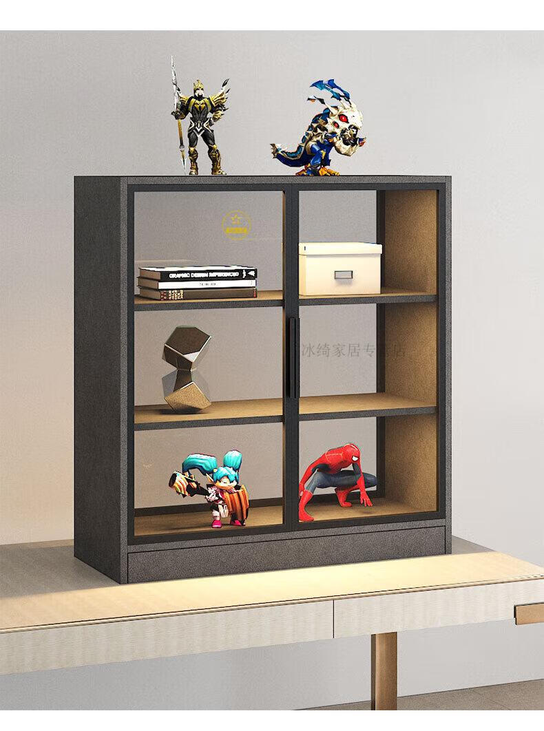 展示柜带灯现代简约柜小型亚克力展示柜带灯透明玩具定制储物桌上小