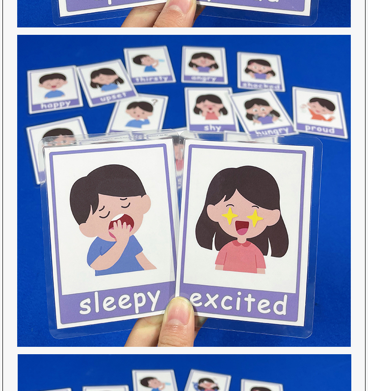 情绪管理卡片儿童英语单词表情管理自闭认知闪卡大字过塑幼儿早教教具
