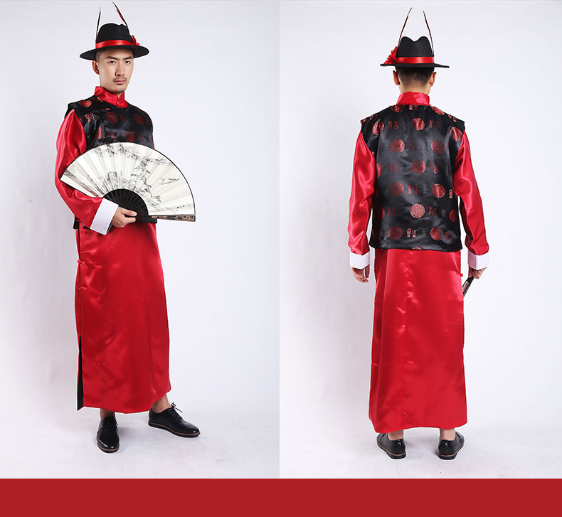 民国中式唐装地主服装复古代长衫演出服套装清朝财主老爷衣服喜庆 黑