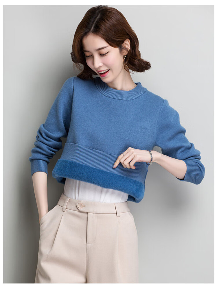 外套冬全身加绒加厚低领毛衣女短款冬绒毛一体保暖外穿打底衫jr1028