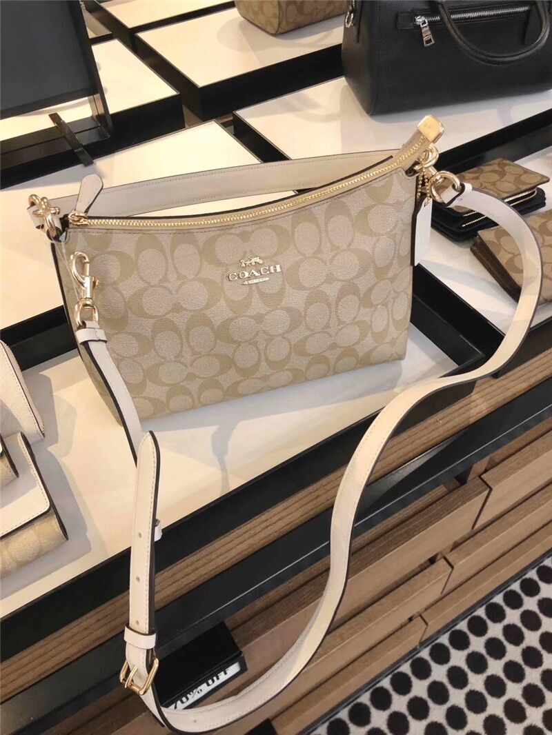 美国代购coach蔻驰麻将包女士斜挎单肩手提经典印花腋下包pvc 大号