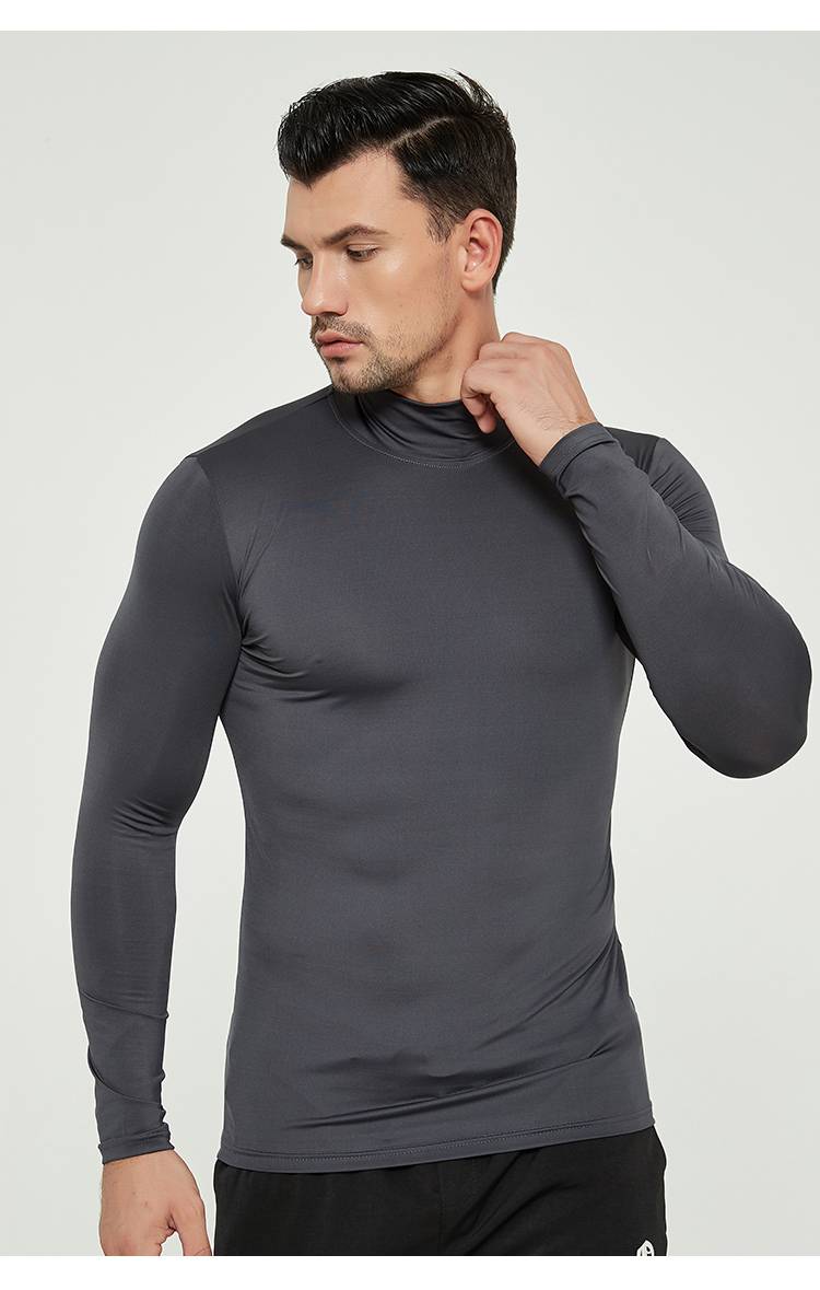 夜跑服男紧身长袖打底健身夜跑步装备高领紧身衣男速干训练服头套围脖