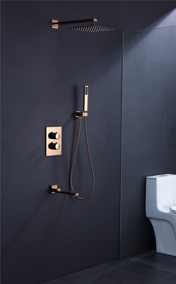 科勒(kohler)玫瑰金色淋浴花洒套装恒温暗装方形隐藏式嵌入墙式 玫瑰