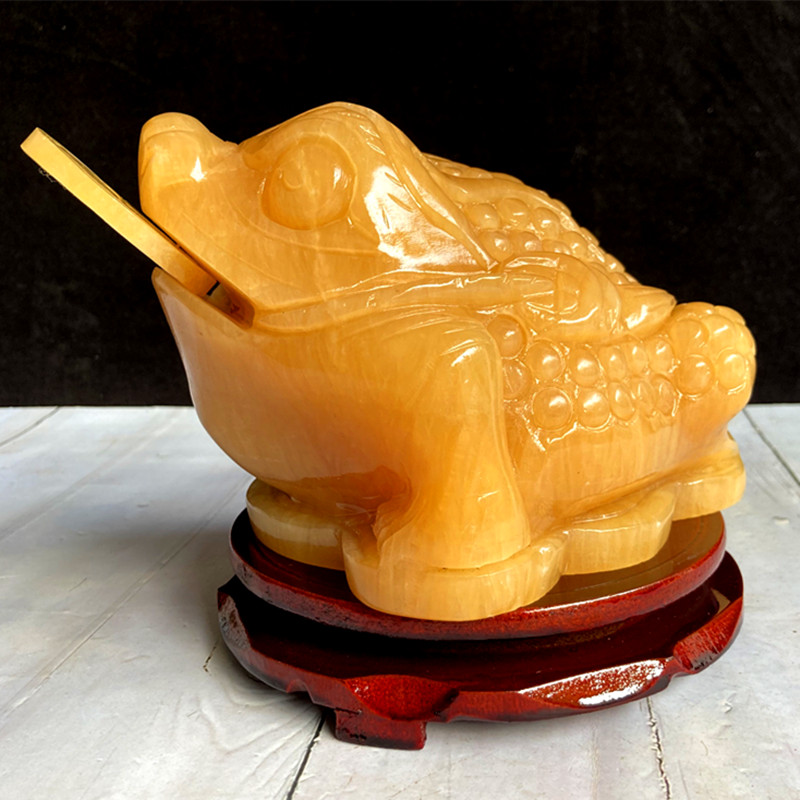 玉雕刻动物大号客厅玄关办公室店铺开业礼品 长10厘米金蟾底座【图片