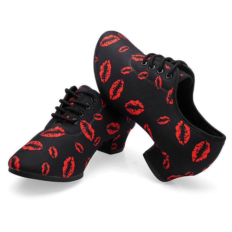 牛津布广场舞鞋拉丁舞鞋成人舞蹈鞋水兵舞鞋交谊舞鞋红嘴唇直板胶底3