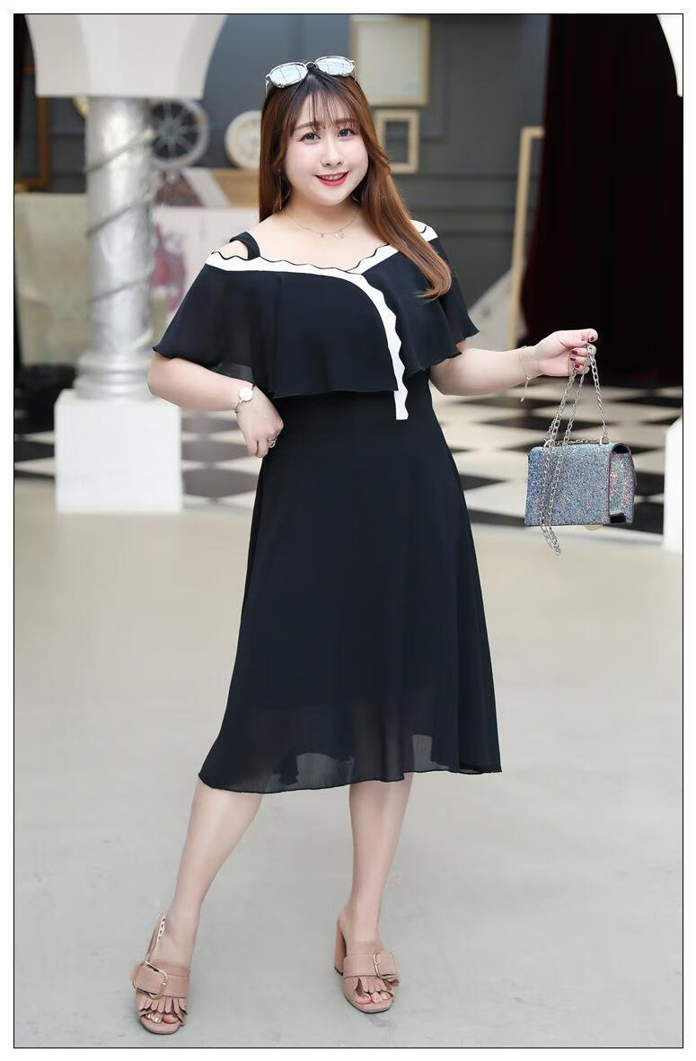 杨天真大码女装300斤特大码女装200斤韩版胖mm高腰a字气质显瘦连衣裙