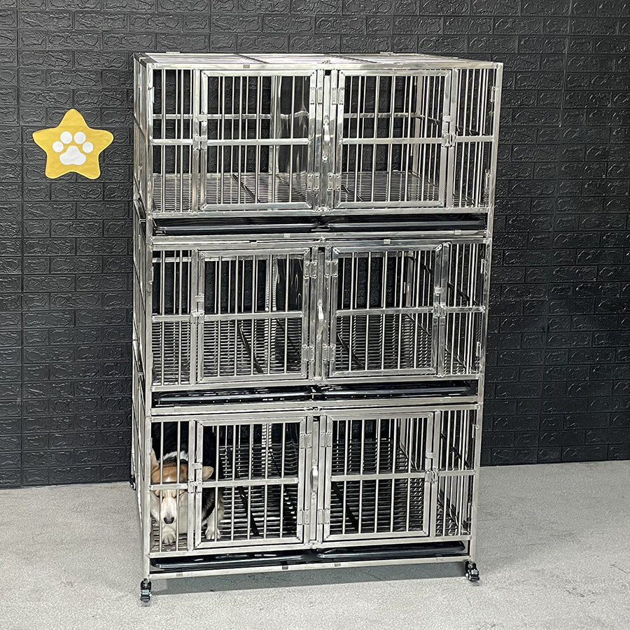 大阳 折叠双层三层不锈钢狗笼小型犬宠物店养殖组合配对笼 中号2门(长