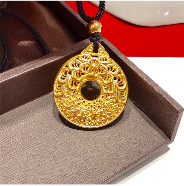 老凤凰孔雀黄金吊坠吉祥如意古法金挂坠女黑绳项链足金凤凰999足金