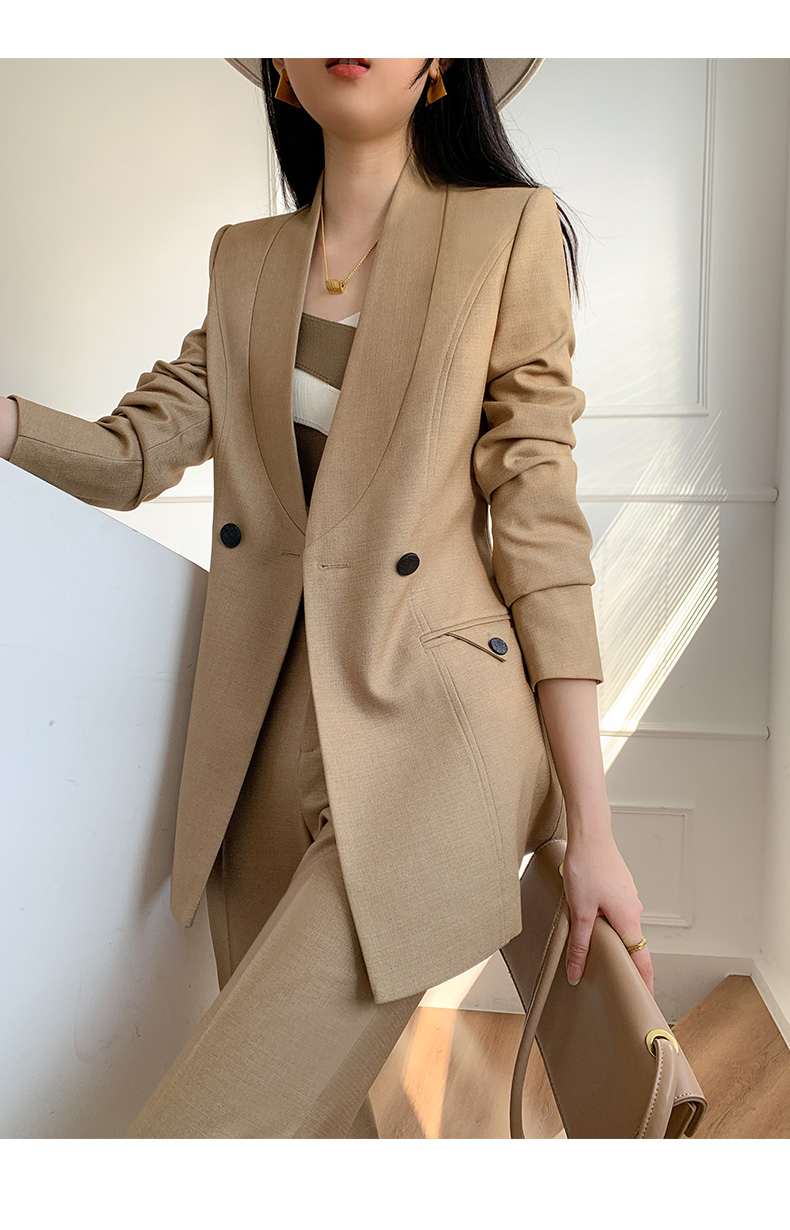 品牌西装套装女秋名媛气质职业收腰显瘦感西服外套 卡其色西服套  mm
