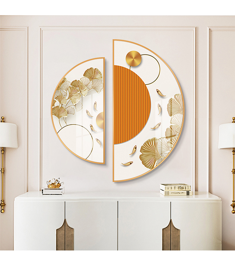 婕之羡轻奢高档高端玄关装饰画圆形壁画走廊餐厅进门入户九鱼图挂画