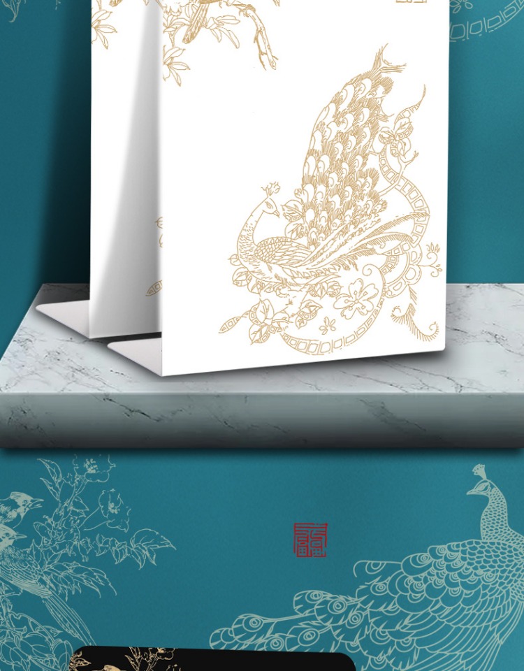 银若奇新国潮风书立架孔雀翎羽文创书立ins风创意金属书架书靠书挡板