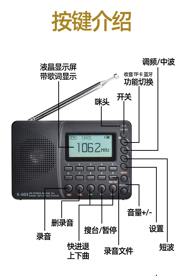 索尼sony同款短波收音机电台全波段播放器卫星老式老人半导体调频充电