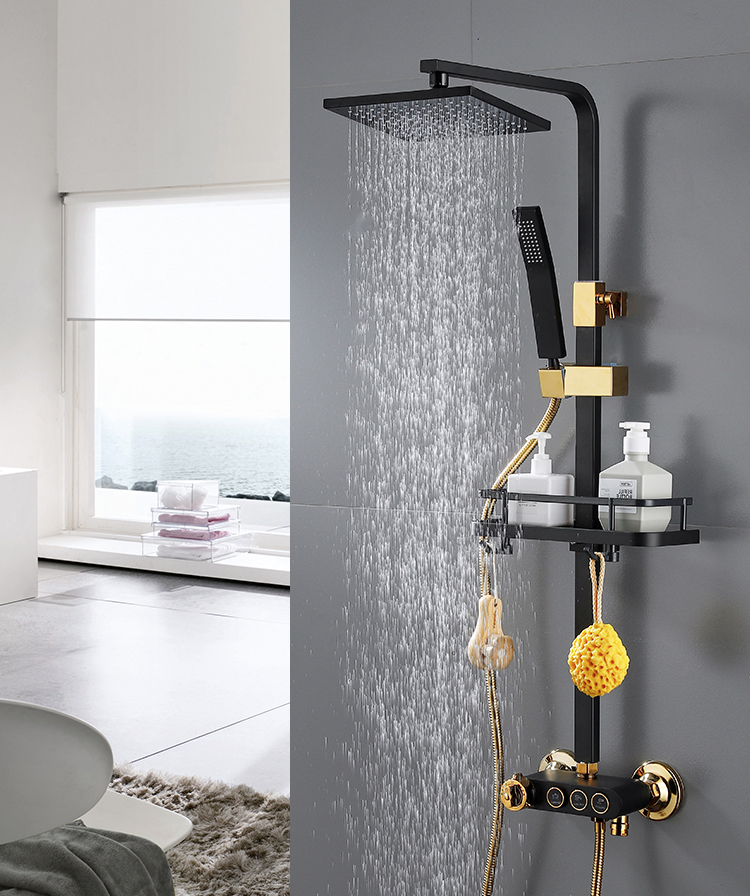 科勒(kohler)淋浴恒温花洒套装黑色白色精铜水龙头带升降淋浴器增压