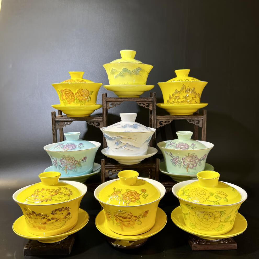 八宝茶杯 2022新款盖碗子临夏青海民族特产三炮台八宝茶杯景德镇陶瓷