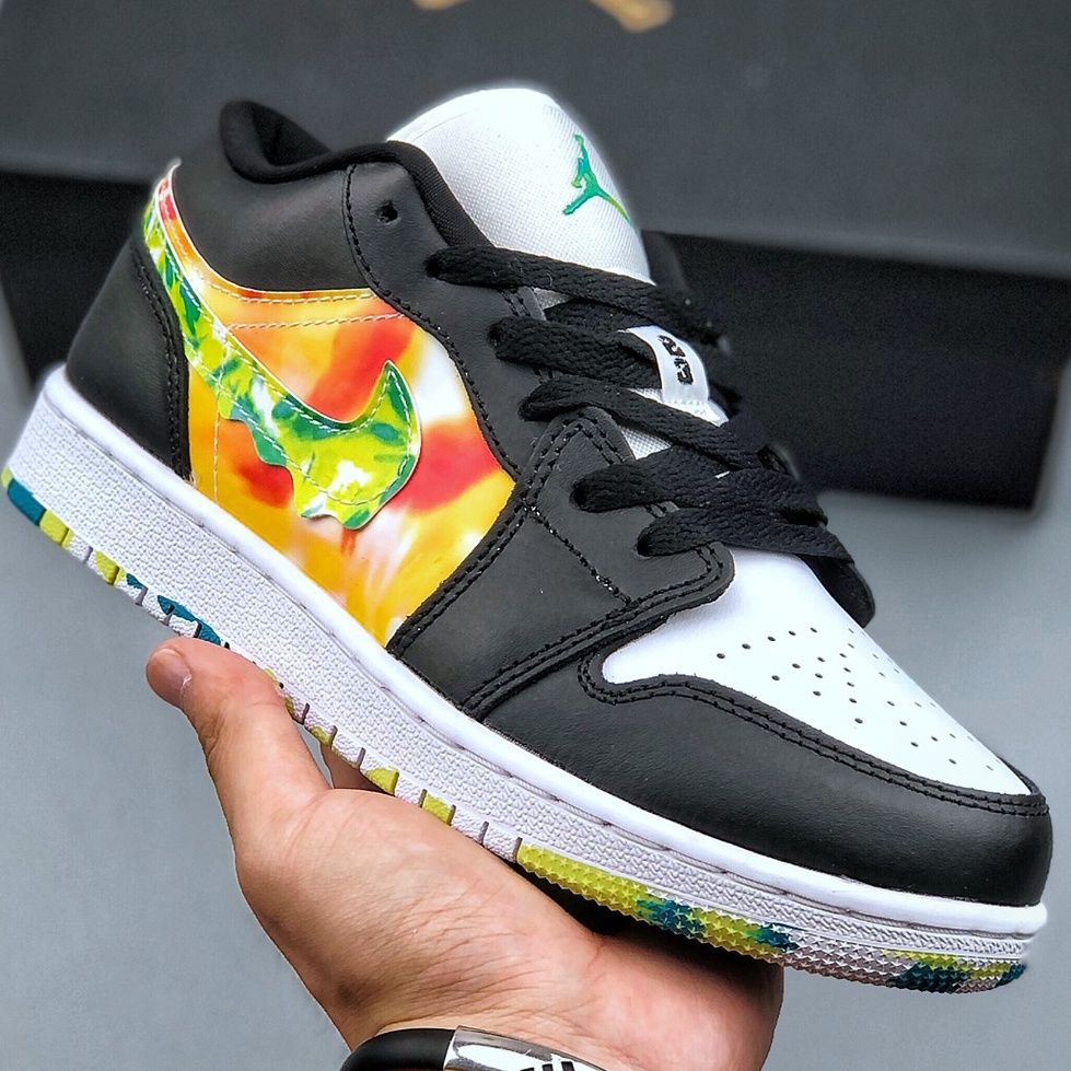 纯原air 1low aj1 黑绿橙 扎染女子运动休闲低帮复古篮球鞋 36【图片