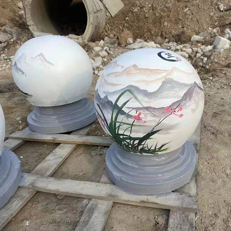 雷澎花岗岩石球挡车路障彩绘圆球大理石石墩子天然车挡石芝麻灰车止石