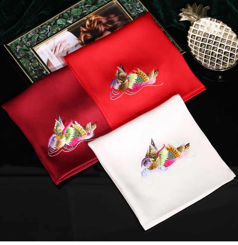 中国风手帕女士随身真丝刺绣花鸳鸯手工苏绣小方巾结婚喜帕定制丝绸