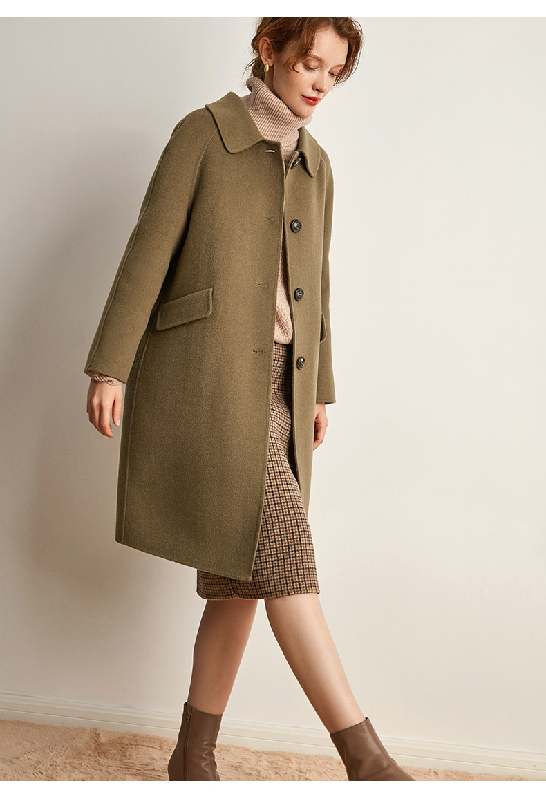 法曼萱反季双面绒大衣女中长款秋冬2021新款手工宽松羊毛呢外套厚 土