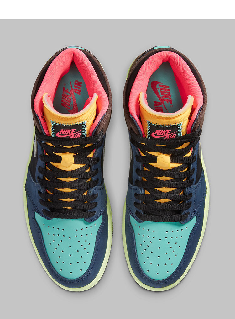 彩色拼接 男女同款 情侣运动鞋 纯原aj1 high-生物 黑客 37