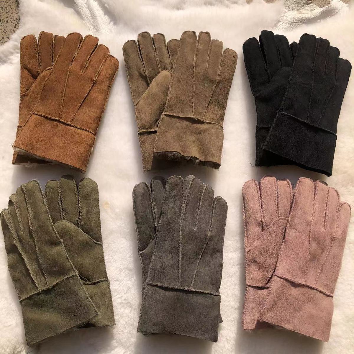 皮手套男翻毛皮手套男女士户外男款五指羊毛皮加厚款皮毛一体防寒保暖