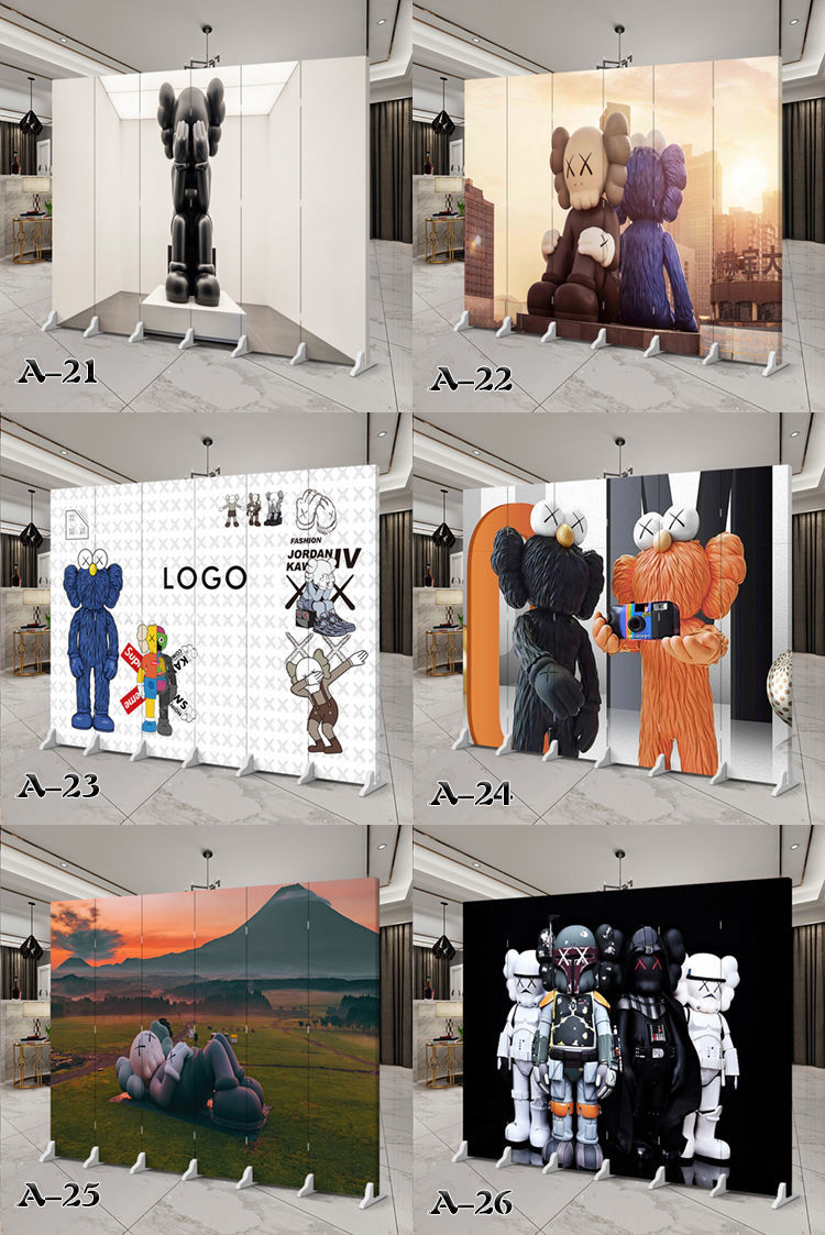 kaws暴力熊潮牌公仔屏风隔断折叠移动遮挡店面办公网红直播背景墙