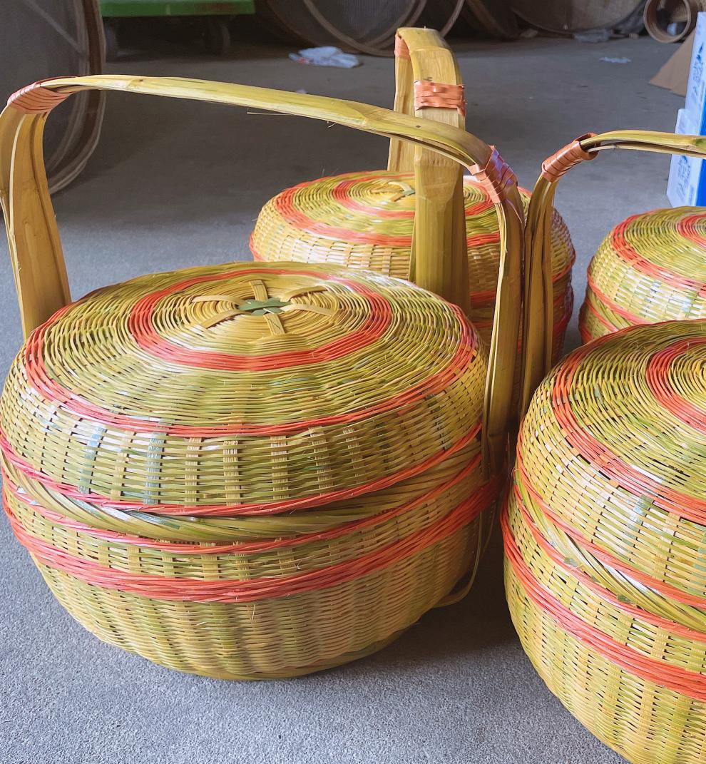 竹编送餐篮 竹编拜拜篮子送餐篮家用喜事 嫁妆婚庆蓝 子竹篮手提礼品