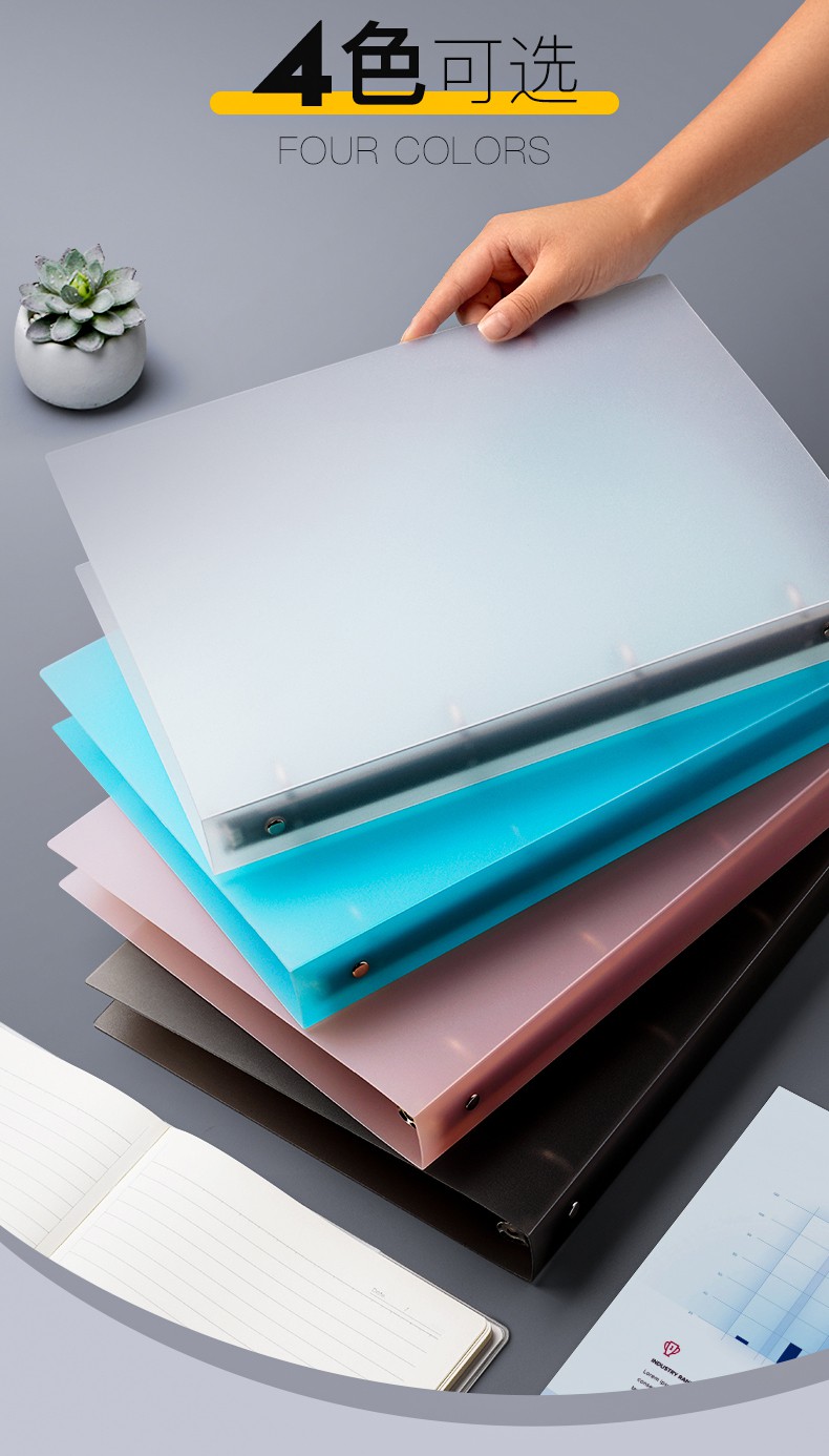 博鹤州 a4打孔活页夹四孔文件夹本a4纸夹子彩色透明插页外壳a4纸夹带
