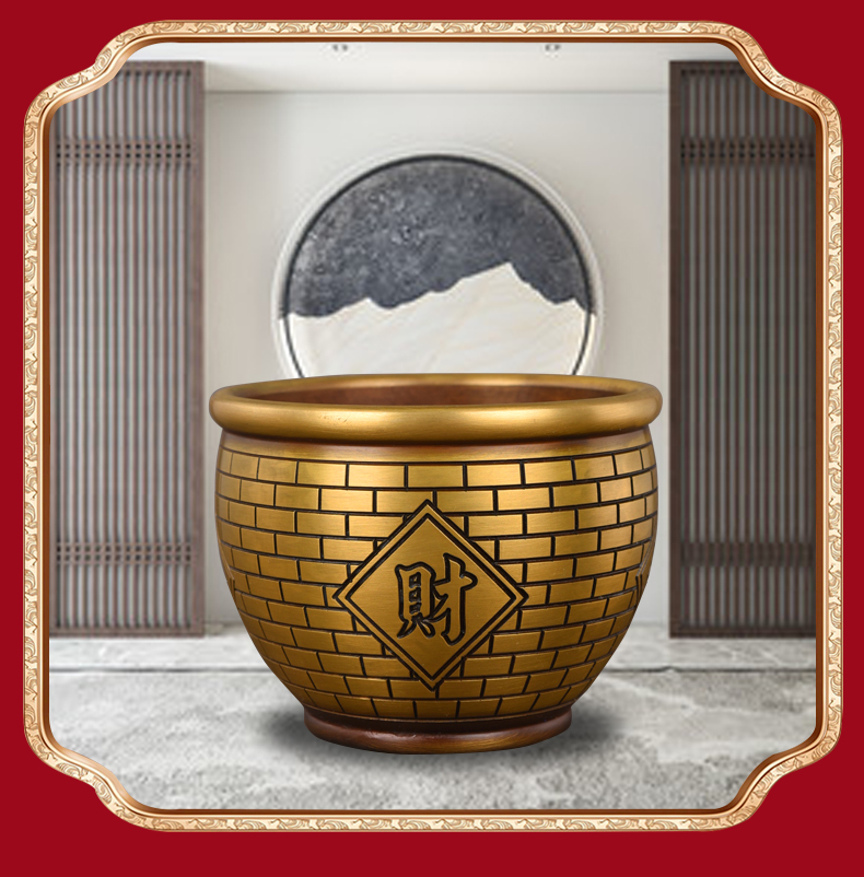 小米(mi)生态适用百福缸铜纯黄铜米缸摆件聚宝盆号百富缸家居装饰