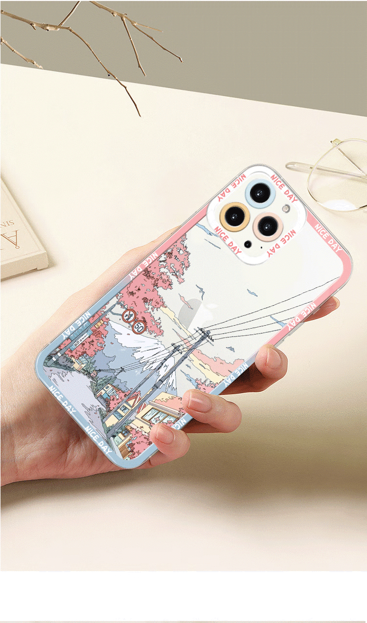 苹果13手机壳ins风 日系iphone11富士山苹果12promax透明套x风景xr